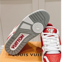 Durable Louis Vuitton LV Trainer Sneakers in Grained Leather Red 1114065