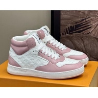 Good Looking Louis Vuitton LV Stadium Mid Top Sneakers in Monogram-Debossed Leather Pink 1114066