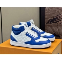 Sophisticated Louis Vuitton LV Stadium Mid Top Sneakers in Monogram-Debossed Leather Blue 1114069