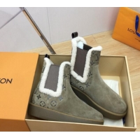 Good Quality Louis Vuitton Aspen Chelsea Ankle Boots in Monogram Suede and Shearling Wool 1ADC7D Green 1114073