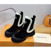 Most Popular Louis Vuitton Ruby Flat Ankle Boots in Suede and Shearling Wool Black 2024 1AGWFK 1114079