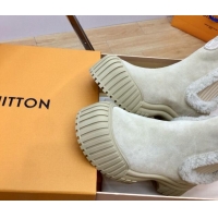 Grade Quality Louis Vuitton Ruby Flat Ankle Boots in Suede and Shearling Wool Beige 1114080