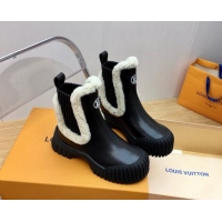 Good Product Louis Vuitton Ruby Flat Ankle Boots in Black Leather and Shearling Wool 1114081