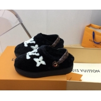 Good Product Louis Vuitton Aspen Comfort Clog Platform Mules in Shearling Black 1ADC2H 114082