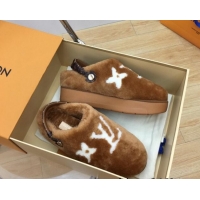 Good Quality Louis Vuitton Aspen Comfort Clog Platform Mules in Shearling Brown 1ADC2H 114083