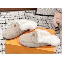 Top Grade Louis Vuitton Flat Mules in Suede and Wool Beige 1114087