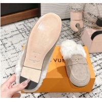 Top Grade Louis Vuitton Flat Mules in Suede and Wool Beige 1114087