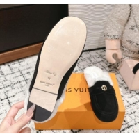 Unique Style Louis Vuitton Flat Mules in Suede and Wool Black 114089