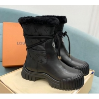 Best Product Louis Vuitton Ruby Flat Ankle Boots in Black Leather and Nylon with Shearling Wool 1122064