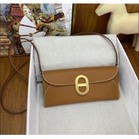 New Cheap Hermes CHAINE D'ANCRE To Go Wallet in Original Epsom Leather H1910 Milk Shake Brown/Gold 2024(Full Handmade)