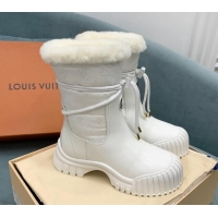 Stylish Louis Vuitton Ruby Flat Ankle Boots in Black Leather and Nylon with Shearling Wool White 1122065