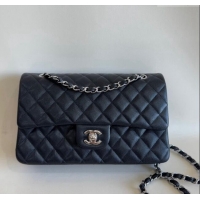 Spot Bulk Chanel Classic Grained Calfskin Medium Flap Bag A01112 Black/Silver 2024