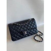 Spot Bulk Chanel Classic Grained Calfskin Medium Flap Bag A01112 Black/Silver 2024