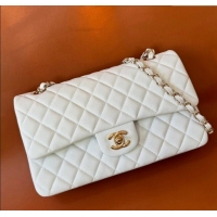 Spot Discount Chanel Classic Grained Calfskin Medium Flap Bag A01112 White/Gold 2024