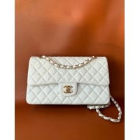 Spot Discount Chanel Classic Grained Calfskin Medium Flap Bag A01112 White/Gold 2024