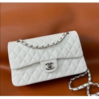 Luxury Classic Chanel Classic Grained Calfskin Medium Flap Bag A01112 White/Silver 2024