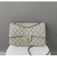 New Release Creation Chanel Classic Grained Calfskin Medium Flap Bag A01112 Grey/Gold 2024