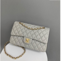 New Release Creation Chanel Classic Grained Calfskin Medium Flap Bag A01112 Grey/Gold 2024