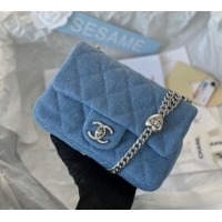 Market Sells Chanel Washed Denim Mini Flap Bag with Heart Chain AS3828 Light Blue 2024