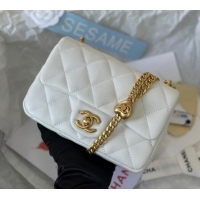 Latest Style Chanel Lambskin Mini Flap Bag with Heart Chain AS3828 White 2024