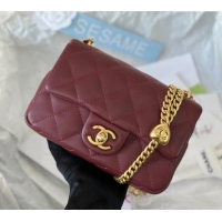 Buy Cheap Chanel Lambskin Mini Flap Bag with Heart Chain AS3828 Burgundy 2024