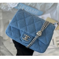 Best Cheap Chanel Washed Denim Mini Square Flap Bag with Heart Chain AS3829 Light Blue 2024