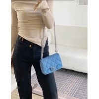 Best Cheap Chanel Washed Denim Mini Square Flap Bag with Heart Chain AS3829 Light Blue 2024