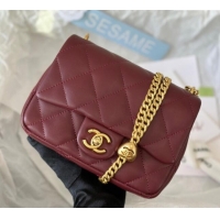 New Product Chanel Lambskin Mini Square Flap Bag with Heart Chain AS3829 Burgundy 2024