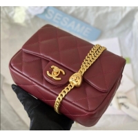 New Product Chanel Lambskin Mini Square Flap Bag with Heart Chain AS3829 Burgundy 2024