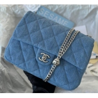 Classic Wholesale Chanel Washed Denim Medium Flap Bag with Heart Chain AS3821 Light Blue 2024