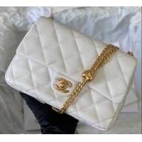 Luxury Discount Chanel Lambskin Medium Flap Bag with Heart Chain AS3821 White 2024