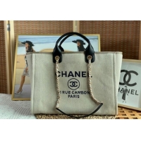 Luxury Grade Chanel Deauville Mixed Fibers & Calfskin Large Shopping Bag A66941 Beige/Black 2024 TOP