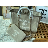 Sumptuous Chanel Deauville Mixed Fibers & Calfskin Small Shopping Bag AS3257 Beige/White 2024 TOP