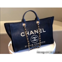 New Design Chanel Deauville Mixed Fibers & Calfskin Large Shopping Bag A66941 Navy Blue/Gold 2024