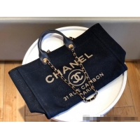 New Design Chanel Deauville Mixed Fibers & Calfskin Large Shopping Bag A66941 Navy Blue/Gold 2024