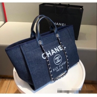 New Release Creation Chanel Deauville Denim & Calfskin Large Shopping Bag A66941 Navy Blue 2024 TOP