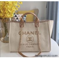 New Product Chanel Deauville Mixed Fibers & Calfskin Large Shopping Bag A66941 Light Beige 2024 TOP