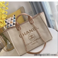 New Product Chanel Deauville Mixed Fibers & Calfskin Large Shopping Bag A66941 Light Beige 2024 TOP