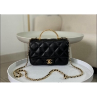 New Fashion Chanel Lambskin Mini Flap bag with Chain Top Handle AS4848 Black 2024