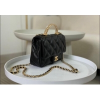 New Fashion Chanel Lambskin Mini Flap bag with Chain Top Handle AS4848 Black 2024