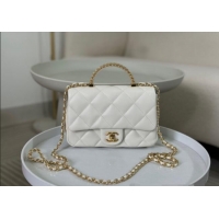 New Cheap Chanel Lambskin Mini Flap bag with Chain Top Handle AS4848 White 2024