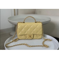 Sophisticated Chanel Lambskin Mini Flap bag with Chain Top Handle AS4848 Yellow 2024