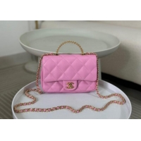 Classic Stylish Chanel Lambskin Mini Flap bag with Chain Top Handle AS4848 Pink Purple 2024