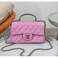 Top Quality Chanel Lambskin Mini Flap Bag with Top Handle AS2431 Purple/Green 2024