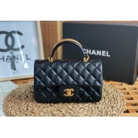 Classic Luxury Chanel Lambskin Mini Flap Bag with Top Handle AS2431 Black/Gold 2024