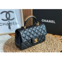 Classic Luxury Chanel Lambskin Mini Flap Bag with Top Handle AS2431 Black/Gold 2024