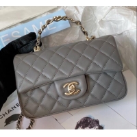 Buy Cheap Chanel Lambskin Mini Flap Bag with Chain Top Handle AS2431 Grey 2024