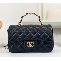 New Fashion Chanel Lambskin Mini Flap Bag with Chain Top Handle AS2431 Black 2024