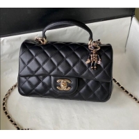 Hot Style Chanel Lambskin Mini Flap Bag with Chain Top Handle and Charm AS2431 Black 2024