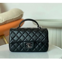 Sophisticated Chanel Lambskin Mini Flap Bag with Chain Top Handle AS2431 Black/Gunmetal 2024